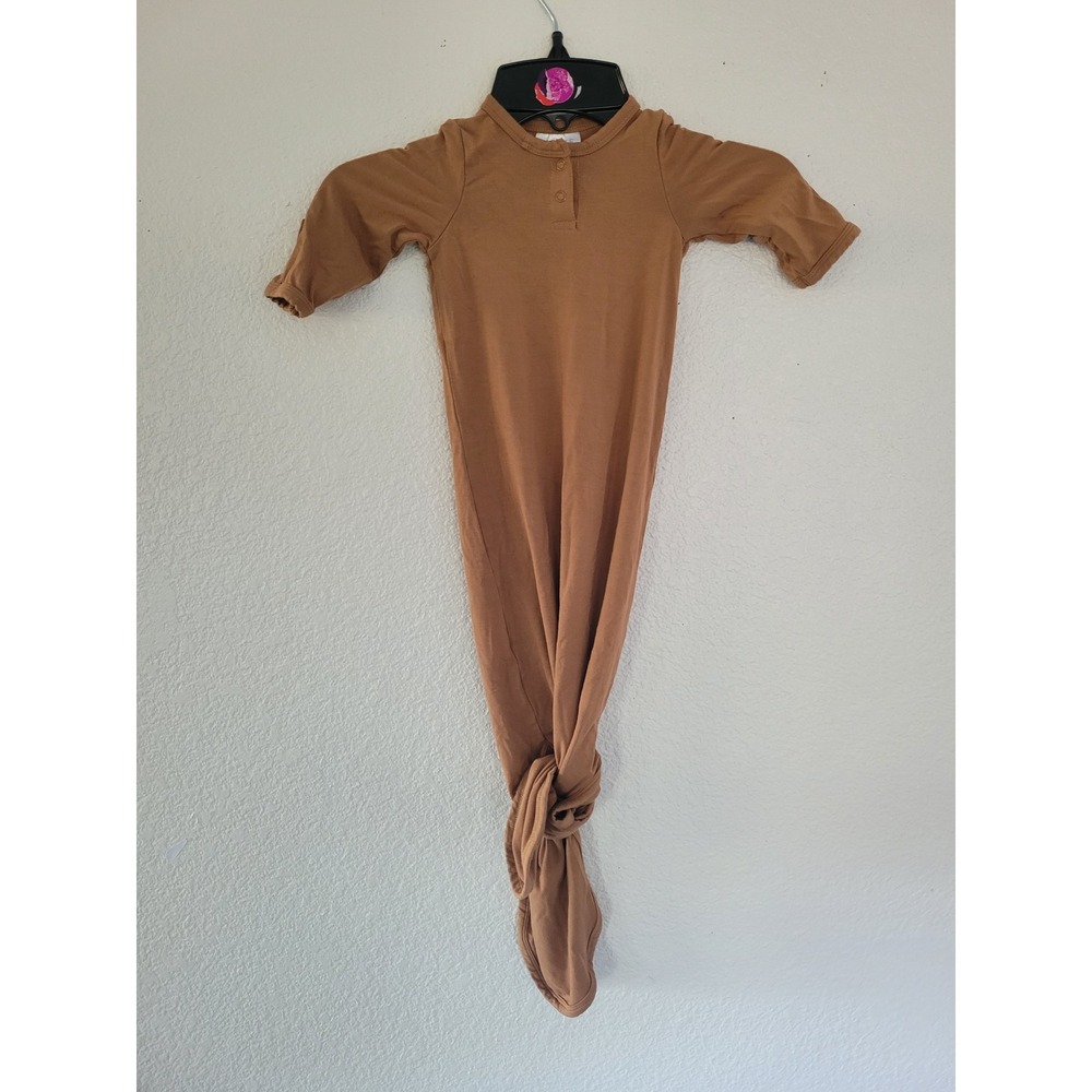 Mebie Baby Knotted Gown 0-3M Camel Brown Long Sleeve Newborn Sleeper Stretchy #7